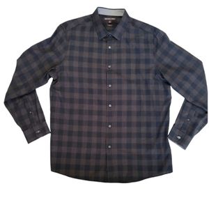Michael Kors Classic Fit Long Sleeve Button Down Shirt Brown Plaid Lined ,XL